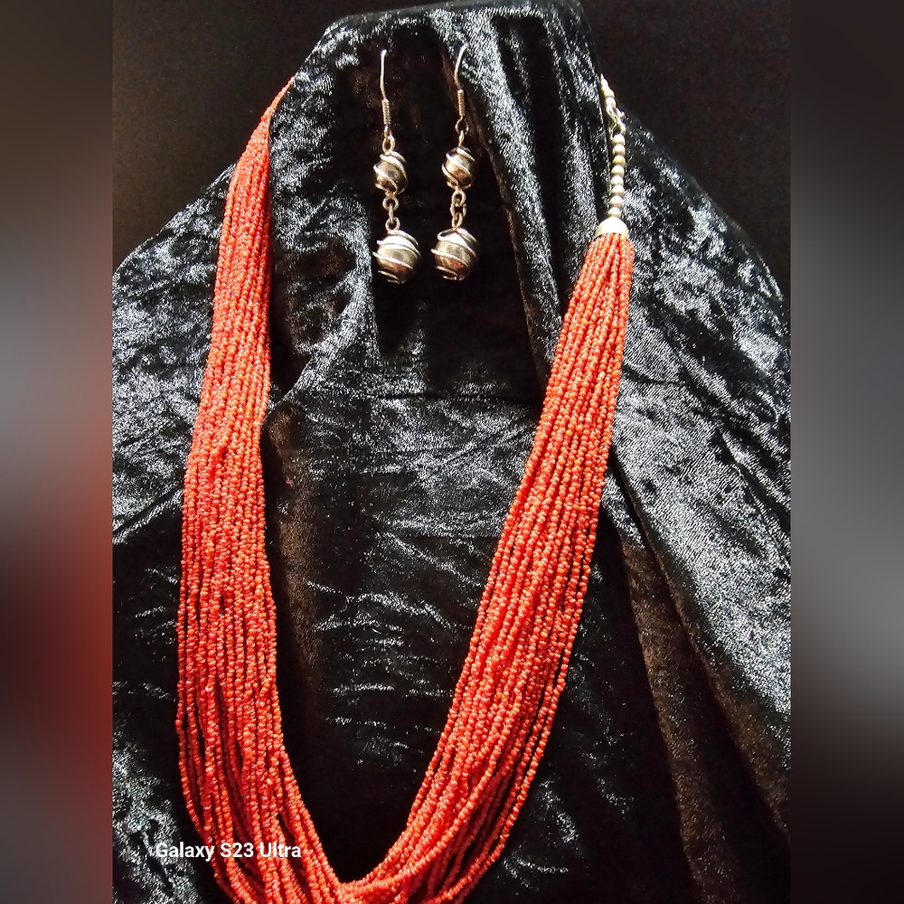 Native American Indian Necklace with 925 Silver earrings stamped